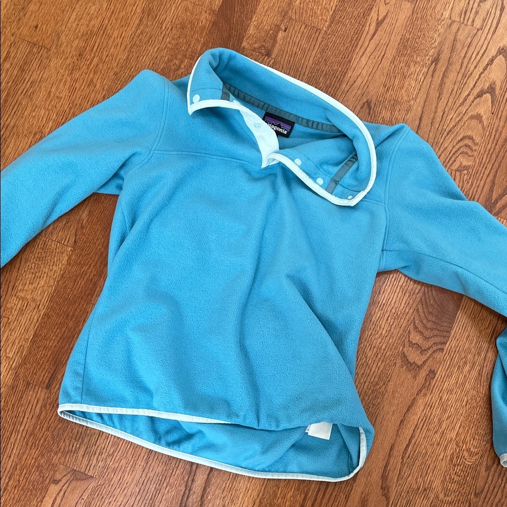 Patagonia Teal Snap-Neck Fleece Pullover with White Trim